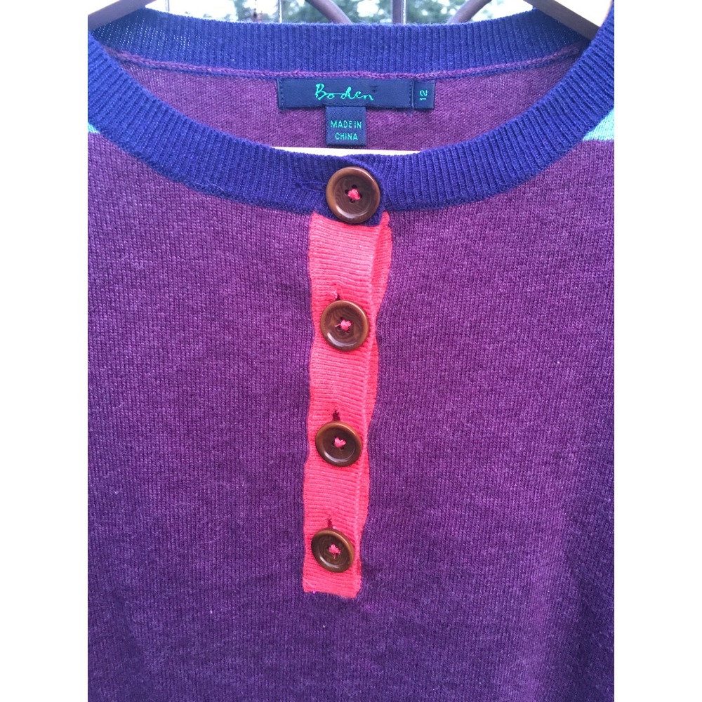 Boden Kids Purple Colorblock Cashmere Angora Blend Henley Sweater Size 12 - Picture 4 of 5
